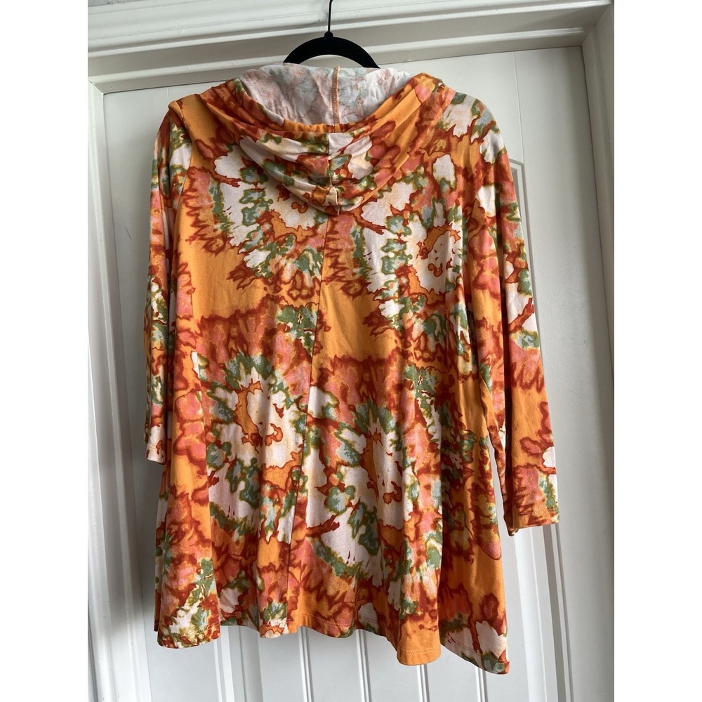LOGO Lounge Lori Goldstein Tie Dye Zip Hoodie Jacket Orange Boho Autumn Size M‎ - Picture 2 of 6